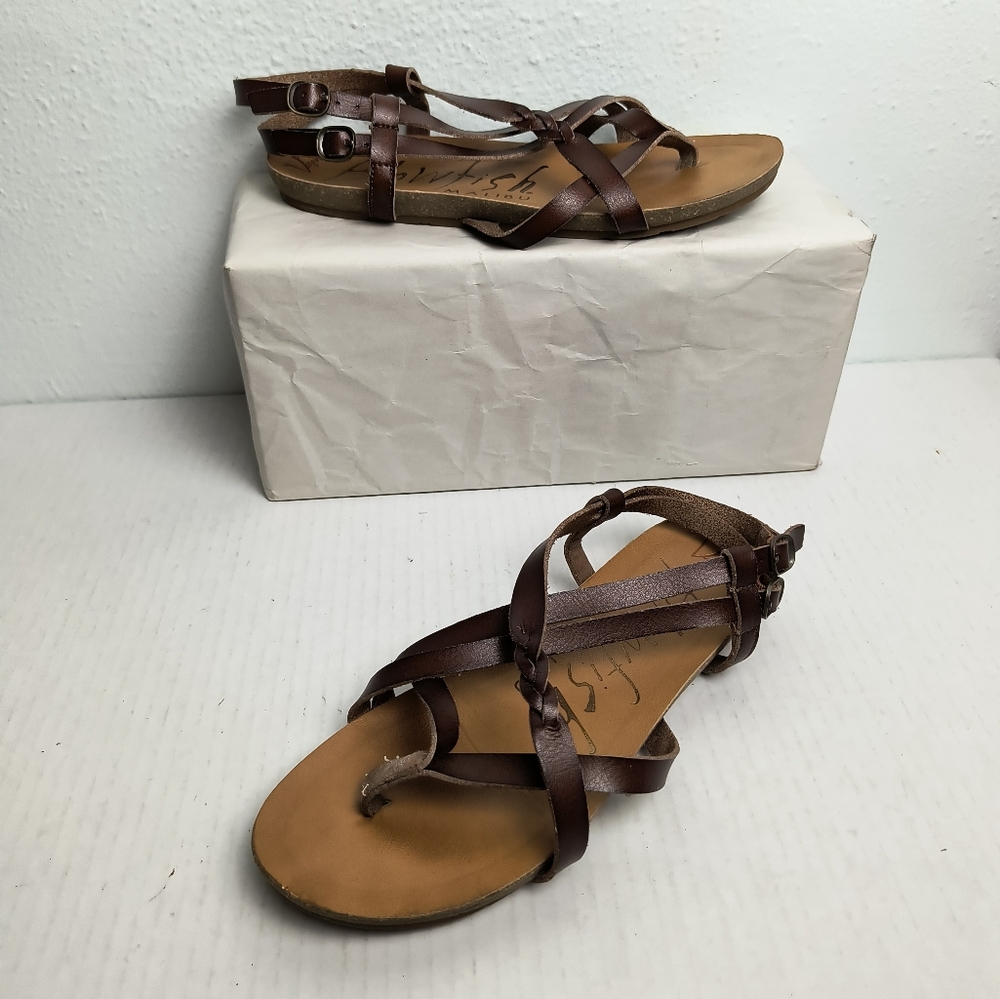 Blowfish Malibu Gineh 6.5 Brown Leather STRAPPY SANDALS Casual Summer Beach